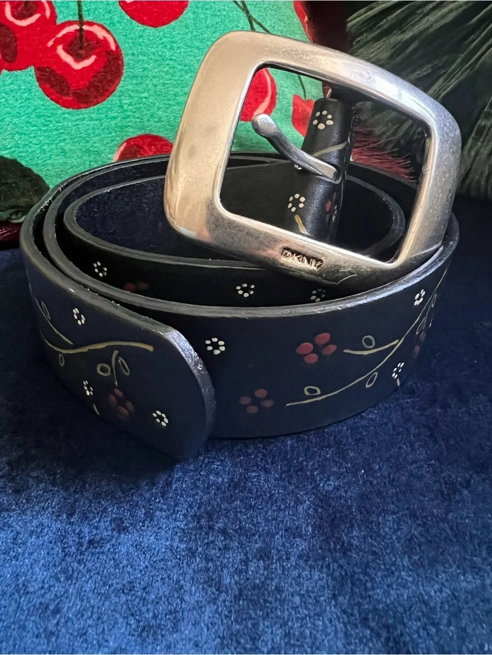 Vintage 2002 DKNY Genuine Leather Hand-Painted Floral Belt – Size M